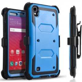 LG X Power Case, [SUPER GUARD] Dual Layer Protection With [Built-in Screen Protector] Holster Locking Belt Clip+Circle(TM) Stylus Touch Screen Pen (Blue)